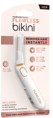 Finishing Touch Flawless Bikini Trimmer & Hair Remover, Bikini Shaver & Pubic Hair Trimmer for Women, Dry Use Intimate Razor, Painless Bikini Line Hair Removal with LED Light, All Skin Types