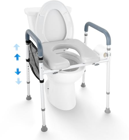 VEVOR Toilettensitzerhöhung Erhöhter Toilettens, 7-fach Höhenverstellbar 655-805 Mm, Tragkraft 158 ​​kg, mit Gepolstertem Aluminiumrahmen, Universelle Toilettensitzerhöhung, für Behinderte, Schwangere