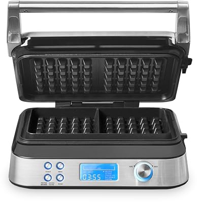 GASTROBACK 42424 Waffeleisen Advanced Control, 5 Verschiedene Programme, 7 Bräunungsstufen, Steuerung über LCD–Display, 1.600 Watt, Edelstahl, silber