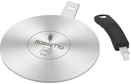 ROSSETTO Induktion Adapterplatte Induktionsadapterplatte Scheibe für Induktionskochfeld Wärmeverteiler mit abnehmbarem Griff für Kaffeemaschine Edelstahl (20cm)