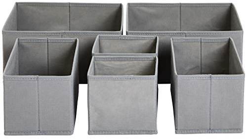 Amazon Basics Schubladen-Organizer/Ordnungssystem für Kleidung - Faltbar für Garderobe Schlafzimmer oder Küche, 6 Stück, Grau