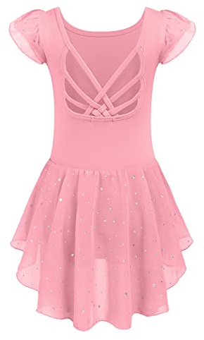 Arshiner Kinder Ballettanzug 2-10 Jahre Mädchen Ballettkleid Rückenfrei Kurze Ärmel/Langarm Ballettkleidung Baumwolle Tanzbody mit Irregulär Ballettrock mit Strasssteine