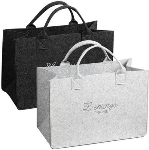 Kesper | Taschen 2er-Set „Lieblingstasche“ – Material: Filz-Optik, 100% Polyester - Maße je Tasche: 50x25x34 cm / 42 L - Farbe: dunkelgrau & hellgrau - Einkaufstasche, Aufbewahrung, Shopper | 9422813