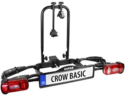 EUFAB 11569 Fahrradträger CROW BASIC, E-Bike geeignet, teilweise vormontiert, für 2 Fahrräder, für Anhängerkupplung, Schwarz