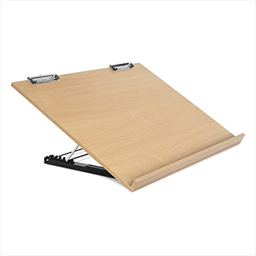 Liquidraw A2 Holz Schreibtisch Staffelei Zeichenbrett Tischständer - 47 x | 5 verstellbare Arbeitswinkel, befestigte Zeichenbrett-Clips, zum Zeichnen, Malen & Zeichnen, Künstlerarbeitsplatz
