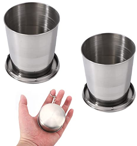 Bebochoi 2 Stück Edelstahl Faltbare Metallbecher, Outdoor Tragbar Teleskop Becher, Faltbarer Reisebecher, Campingbecher für Reise Picknick Wandern Outdoor Wasser Tasse Kaffeetasse Bierkrug