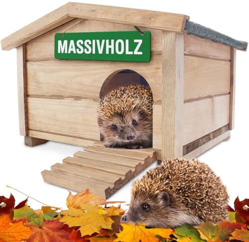 Hecht zooprinz winterfestes Igelhaus mit Boden und wetterfestem Dach - Igelfutterhaus - Igelhaus - Ganzjährig perfekt für den Igel Winterschlaf & als Nisthaus für die Igelfamilie - Igelhaus