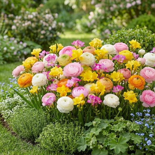 Blumenzwiebeln Mehrjährig Winterhart - Ranunkeln & Freesien Kollektion - 50 Zwiebeln/Knollen - Echte Pflanzen aus Holland für Garten und Topf (kein Samen, nicht künstlich)