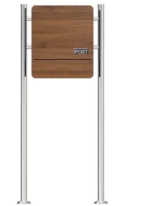 SCHARTEC Standbriefkasten SBS-SPB-5 Holz Design dunkel Briefkasten freistehend mit Zeitungsfach Stand Briefkasten stehend Postkast (Edelstahl/Holzoptik)