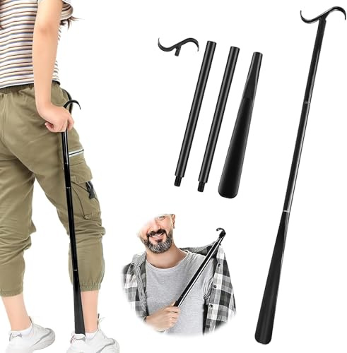 Schuhlöffel Extra Lang, 90cm Schuhanzieher Lang 3-in-1Schuhlöffel Lang Anziehhilfe & Sockenentferner von Schuhen und Kleidung im Sitzen oder Stehen für Herren Damen Kinder Senioren
