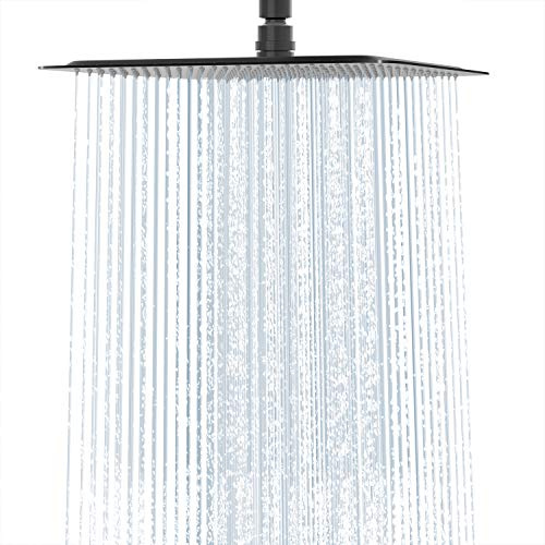Rainsworth 12 Zoll Luxus Regendusche Anti-Kalk Regen Edelstahl Duschkopf Regendusche Quadratischer Einbauduschköpfe Duschbrause Kopfbrause Wasserfall Regenduschkopf, Matt Schwarz