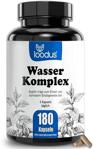 Wasser Komplex - 180 Brennnessel Extrakt Kapseln mit Petersilie Wacholderbeeren Löwenzahn Magnesium sowie Kupfer für das normale Bindegewebe - ohne chemische Entwässerungstabletten stark von loodus®