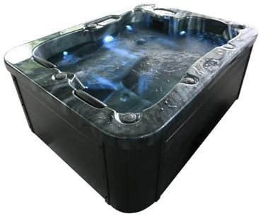 Home Deluxe - Outdoor Whirlpool - Black Marble Pure - Maße 210 x 160 x 85 cm - Inkl. Heizung, 27 Massagedüsen und 9 Lichtquellen I Außen Whirlpool Spa für 3 Personen