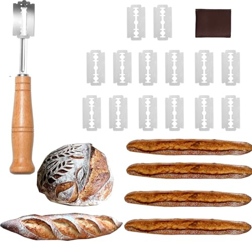 Qtuie Bread Lame with 15 Rasierklingen Bäckermesser Teigmesser Set Bäckerklinge Teigritzmesser Brotklinge Brot Backen Sauerteig Zubehör