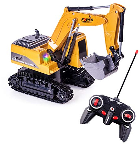 Highttoy Ferngesteuerter Bagger Kinder, 6 Kanal RC Bagger Traktor Spielzeug ab 3 4 5 6 7 8 Jahre Jungen Geschenk, 1:24 Ferngesteuertes Baustellenfahrzeug LKW Spielzeug mit LED und Ton