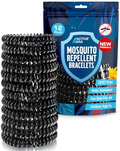 Active Era Mückenschutz Armband (12 Stk), Mückenabwehr Outdoor, Camping - Mückenarmband für Kinder & Erwachsene - Natürlicher Anti Mücken Schutz, Wasserfest, 10 Tage Schutz, 100% DEET frei - Schwarz