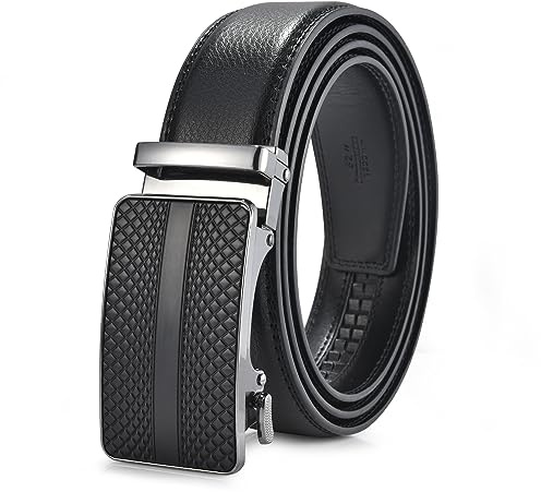 FEFLO Gürtel Herren Ledergürtel Ratsche Automatik Leder Gürtel (L, Gürtellänge 115cm, geeignet für Taille 88cm~98cm) Größe Angepasst, Schwarz, für Anzug Jeans Hose