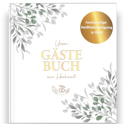 Gästebuch Hochzeit I Edles Hochzeitsgästebuch mit Fragen I Gästebuch zum Ausfüllen mit Goldfolienprägung (Grün, Gold)