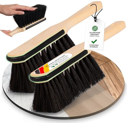 ORGAFLIX 2 Stück Premium Handfeger Rosshaar mit Kantenschutz, extra staubbindend durch hochwertige Rosshaarmischung, Handbesen ohne Besen, Hand-Rosshaarbesen, Hand-Kehrbesen, Made in Germany