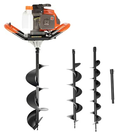 CUMELLIIR 52cc Erdlochbohrer Benzin Mit 3 Bohrer(4, 6 und 8), Benzin Erdbohrer Brunnenbohrer Bodenbohrer Für Gärten Landwirtschaft, 8500rpm, 1.9kw