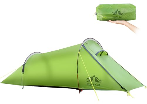 Night Cat Tunnelzelt 1 Personen Wasserdicht: Ultraleichtes Zelt 1.5 KG für Fahrradtour Kleines Packmaß Trekking Camping