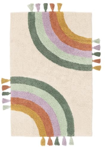 RugVista Rainbow Kinderteppich, 100 x 160 cm, Off Weiß/Multi | Moderne, Kinder, Rechteckig, Niedriger Stapel, Maschinenwäsche, Oeko-Tex 100, Ohne gefährliche Chemikalien, Kinderzimmer