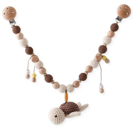 Ueiwffzo Kinderwagen Kette Baby Mobile, Kinderwagenkette Aus Holz Und Baumwolle Gehäkelt Babyspielzeug Kinderwagen Spielzeug Für Babys (Schildkröte)