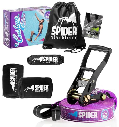 SPIDER SLACKLINE TKSA1 - Custom Slackline Kit erfahrene Slackliner und Anfänger - Komplettset aus 15m langem Gurtband mit 1x Ratsche