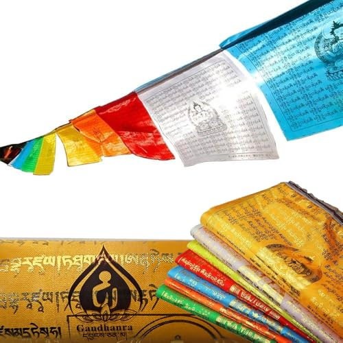Gandhanra Tibetische Gebetsfahnen Golddruck Avalokitesvara 5m/20Stück - Om Mani Padme Hum für Buddhistische Altäre, Meditationsräume & Außendekoration
