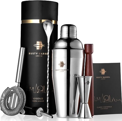 Rusty Barrel Mayfair Cocktail Set – Cocktail Shaker Set aus Edelstahl mit Barzubehör | Professionelles Cocktail Mix Set in Luxuriöser Geschenkbox