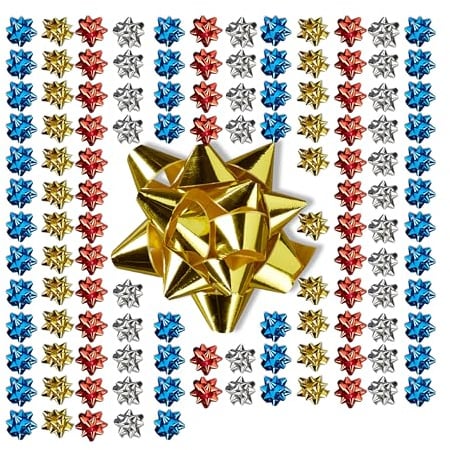 Relaxdays, Bunt Geschenkschleifen 100er Set, Selbstklebend, Kleine Dekoschleifen für Weihnachten & Geburtstag, Ø 5 cm
