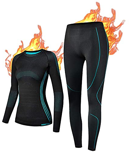 NOOYME Thermounterwäsche Damen Funktionsunterwäsche Warm & Atmungsaktiv Funktionswäsche Thermo Unterwäsche Skiunterwäsche für Winter Sport, Schwarz-blau M