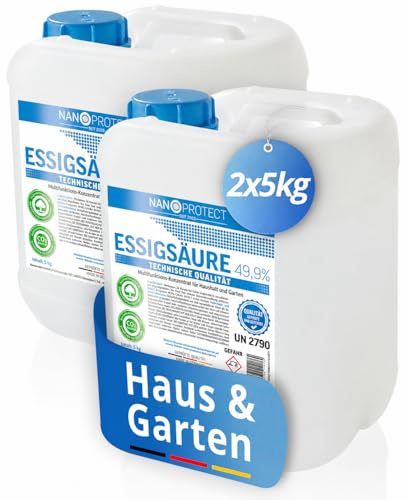 Nanoprotect Essigsäure 49,9% Klimaneutral - 10 kg | Ideal als Reiniger und Entkalker | Für Haus und Garten | Premium Qualität – Made in Germany