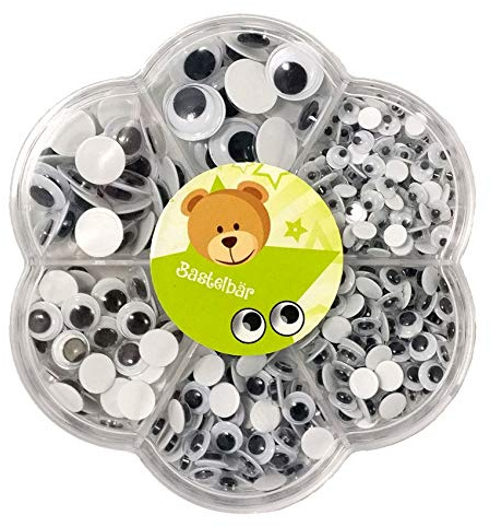 Wackelaugen Selbstklebend • 600 Stück • Premium Kulleraugen selbstklebend • Sortiert • Deutsches Kleinunternehmen • Augen zum Basteln • Bastel Augen für DIY Scrapbooking UVM • Verschiedene Größen