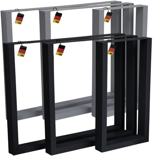 Tischbeine Tischkufen Metall Tischgestell schwarz grau vierkant für Esstisch, Schreibtisch | pulverbeschichtet | Montagematerial & höhenverstellbare Füße | Schrauben (schwarz, 2 Stück 40x72 cm)