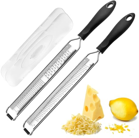 Twiller Käsereibe, Zester Reibe Edelstahl, Parmesanreibe, Küchenreibe, Knoblauchreibe, Muskatnuss Reibe, Muskatreibe, Ingwerreibe, Zitronenreibe, Handreibe, 3 verschiedene Lochgrößen 2 Stück