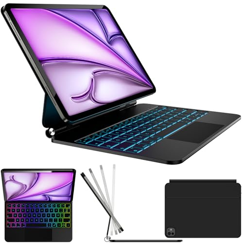 Nuflaz Tastaturhülle für iPad Air 11 Zoll (M2 2024/M3 2025), Air 5/4 & Pro 11 (1.-4. Gen), QWERTZ Deutsch, Magic Keyboard mit Trackpad & Magnetischem Design, Schwarz Grau, X7