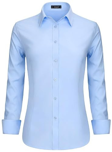 Stamain Bluse Damen Langarm Büroblusen Slim Fit Hemd mit Knopleiste Baumwolle Hemdbluse Oberteile V-Ausschnitt Tops