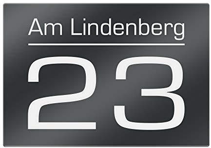 Hausnummernschild Anthrazit RAL 7016 Hausnummer Straßenname 16 x 11 cm | hochwertiges Schild, klein, Premium Lasergravur, veredelt, grau
