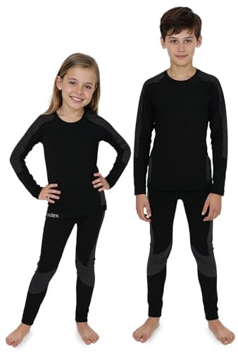 ALPIDEX Kinder Thermounterwäsche Set Funktionsunterwäsche Skiunterwäsche Jungen Mädchen Ski Fußball Sport Winter warm atmungsaktiv, Größe:122-128, Farbe:Black-Grey