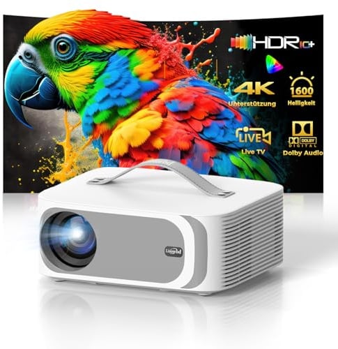 Beamer Passend für Netflix Dolby Audio|1600 Lisowod HDR10 Mini Beamer 4K Heimkino mit eARC CEC | Auto Fokus & Trapezkorrektur Smart Projektor | Bluetooth 5.4 WiFi6 | Für Familienkino und WM-Party