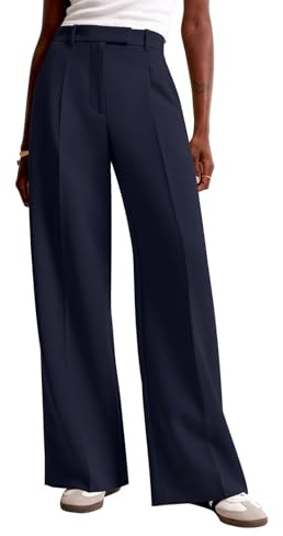 NIMIN Damenhose mit weitem Bein, hohe Taille, legere Arbeitshose, Businesskleid, Hose mit Taschen, Marineblau, X-Groß