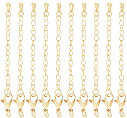Beebeecraft 1 Box 20 Sets 24 K vergoldet Halskettenverlängerungen Armband Fußkettchen Verlängerungskette mit Karabinerverschlüssen und Perlenspitzen für die Schmuckherstellung, 6,4 cm
