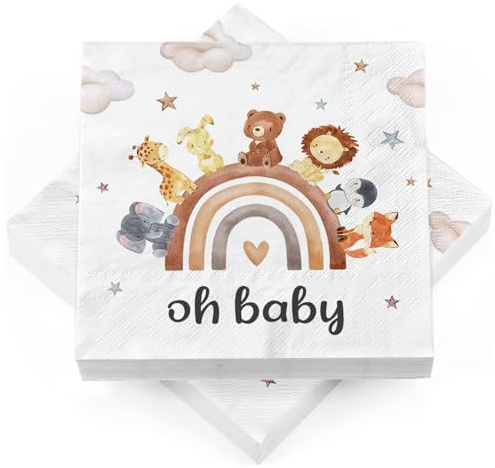 40 Stück Servietten Babyparty, Oh Baby Servietten Babyparty Deko, Serviette 1. Geburtstag Kindergeburtstag, Geburtsfeiern Junge und Mädchen
