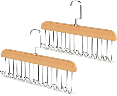Gürtelhalter Kleiderschrank, 2 Stück Holz Gürtelaufhänger mit 8 Haken, 360°Drehbar Holz Krawattenhalter Gürtelbügel für Schals Krawatten Gürtel Socken