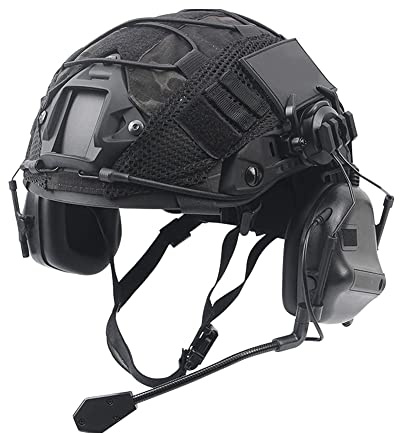 Labzaa Taktik Fast Helm Kombiniert, Airsoft Helm mit Militär Headset und Multicam-Helmbezug Paintball Schutz Ausrüstung für Airsoft Paintball CS Game Black Schwarz L