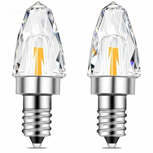 XIMNCHNI E12 Dimmbare LED-Kerzenlampe, 2W Warmweiß 2700K 220V C7 E12 Reines K9-Glaskristall, LED-Glühbirne, Kandelaber, klare Lampe,2er Pack