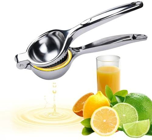 Behiruch Premium Hand Zitronenpresse aus Zinklegierung in Chrom glänzend, Zitruspresse manuell Zitronen Handpresse gross - Metall Zitronensaftpresse für die Küche - Lemon Squeezer Saft Juicer Lime