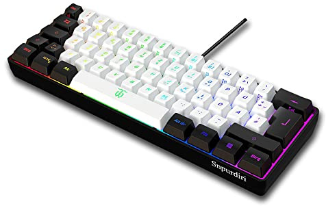 Snpurdiri 60% kabelgebundene Gaming Tastatur, Kompakte RGB beleuchtete Mini Tastatur mit mechanischem Gefühl, Leise Membran Tastatur, Tragbare Büro & Reise Tastatur(schwarz weiß Deutsches Alphabet)