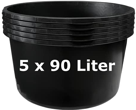 5 x Mörtelkasten Mörtelkübel Maurerkasten Pflanzkübel Mörteleimer Maurereimer (90 l rund)